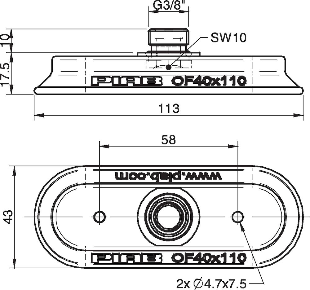 Piab Suction cup OF40x110P Polyurethane 40, thread insert G3/8 with mesh filter for Vacuum Gripper 
