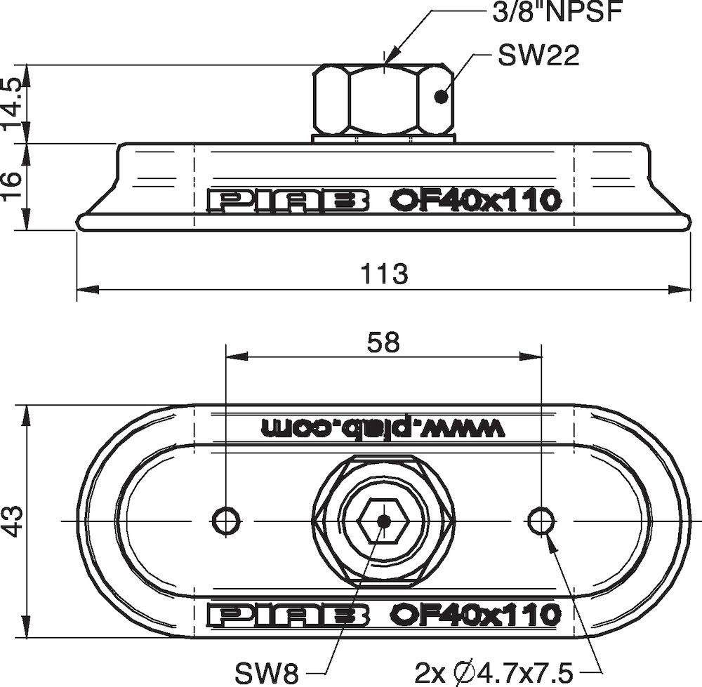 Piab Suction cup OF40x110P Polyurethane 60, brass 3/8 NPSF female
