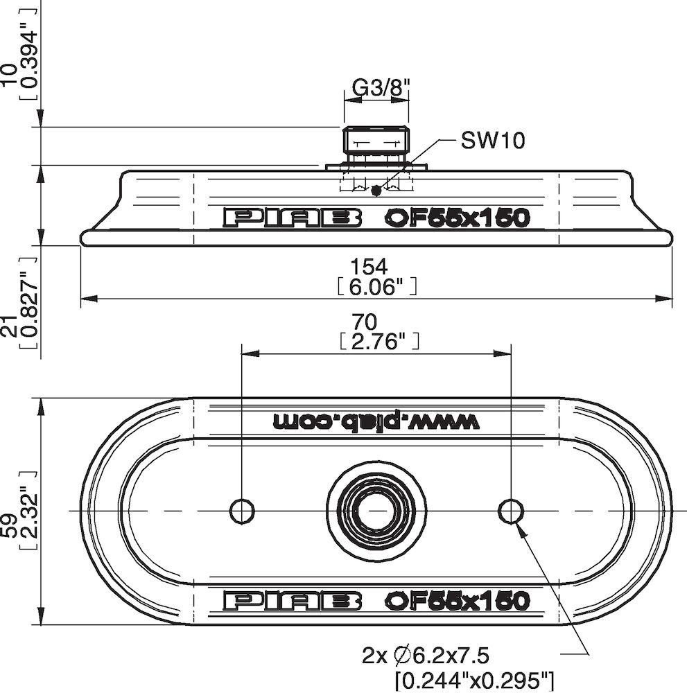 Piab Suction cup OF55x150P Polyurethane 60, thread insert G3/8 with mesh filter for Vacuum Gripper 