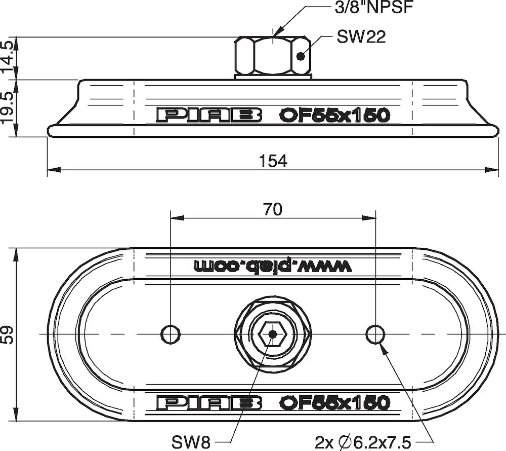 Piab Suction cup OF55x150P Polyurethane 60, 3/8 NPSF female