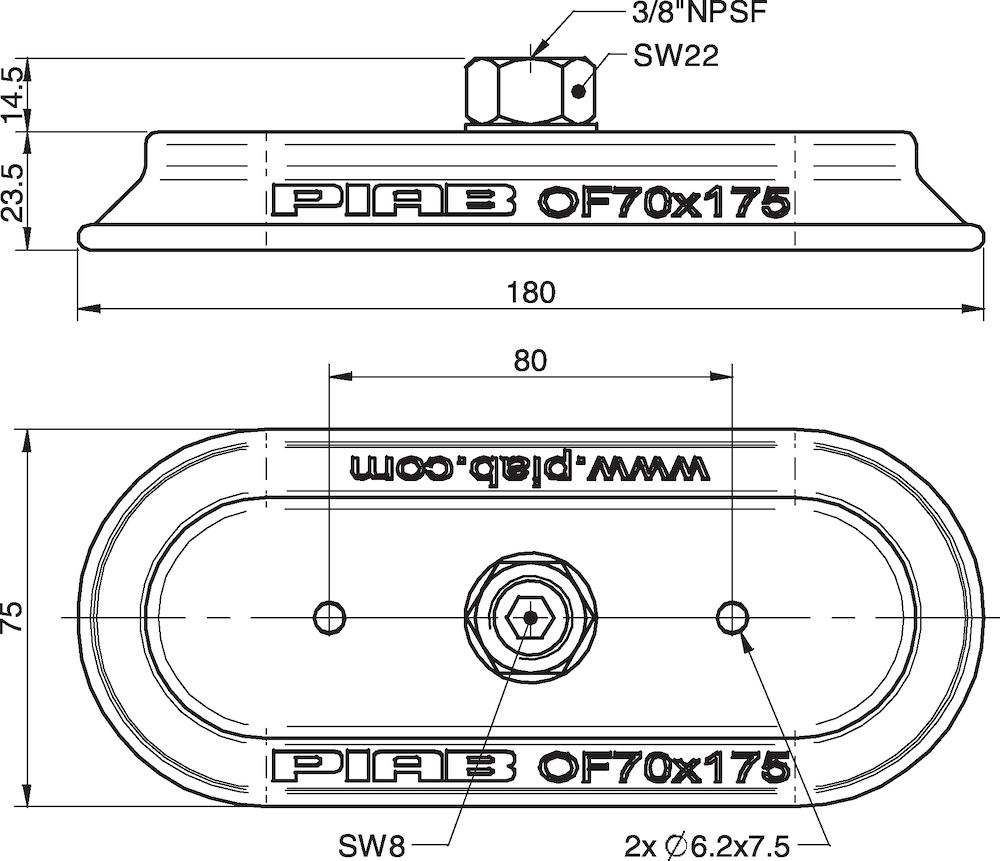 Piab Suction cup OF70x175P Polyurethane 40, 3/8 NPSF female
