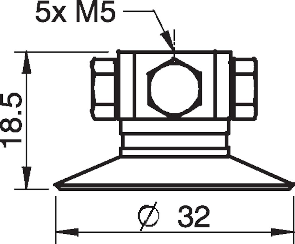 Piab Suction cup U30 Silicone, 5xM5 female, with mesh filter