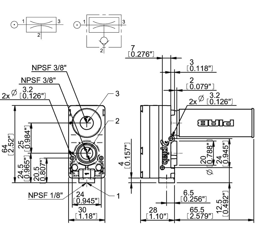 Piab Vacuum pump MINI X20L, conn. C, NBR seals, non-return valve
