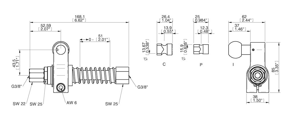 Piab Centralized vacuum connection with level compensator, G threads, Lock pin 19, Left hand connect